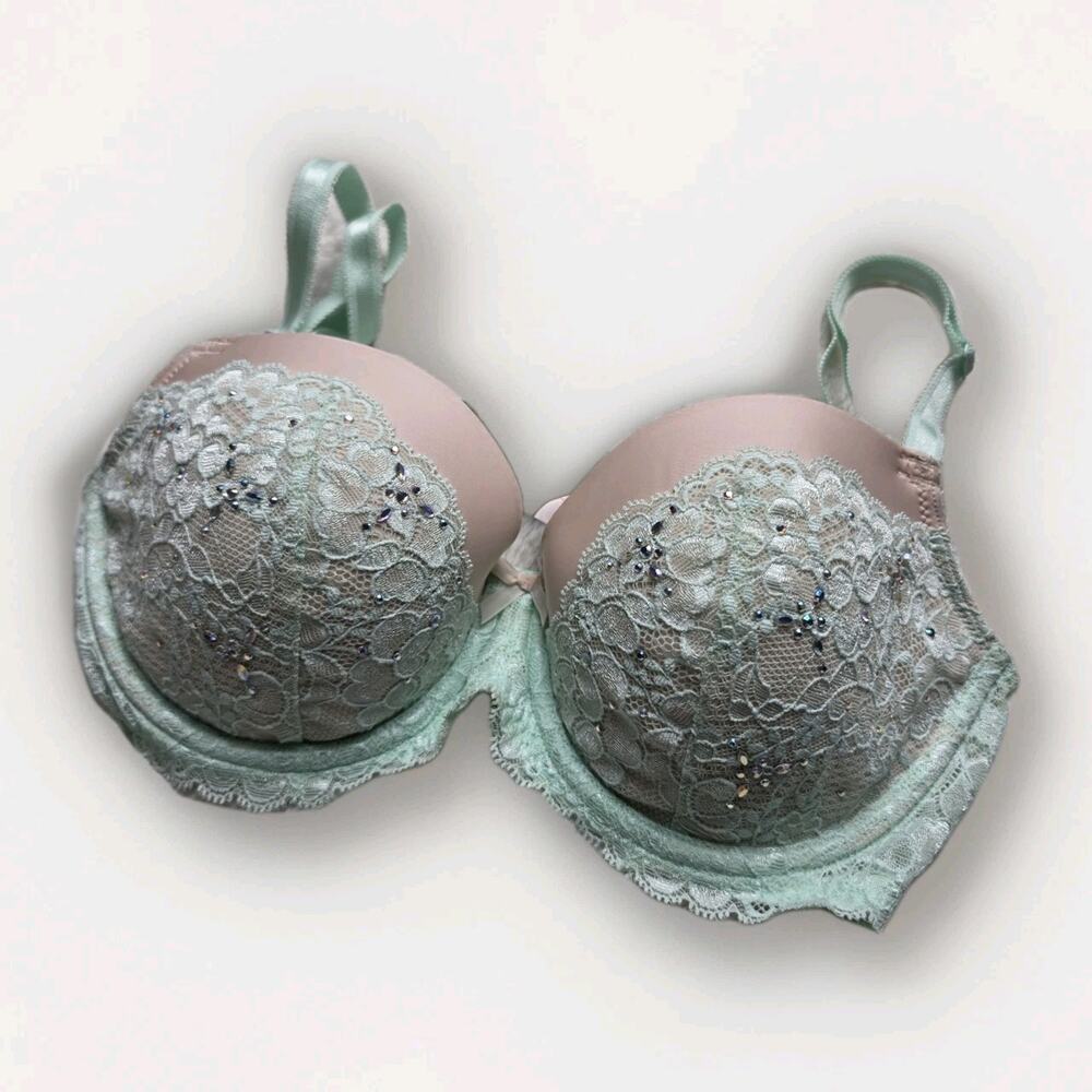 Victoria’s Secret Dream Angels Push Up - 34D - Green, Lace, Rhinestone Bling